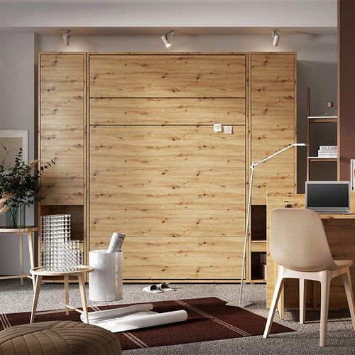 Rangement 4 portes pour lit escamotable horizontal 120 chêne artisan Noby 211 cm - Photo n°3; ?>