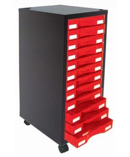 Rangement de bureau sur roulettes 12 tiroirs métal rouge et noir Folia - Photo n°3; ?>