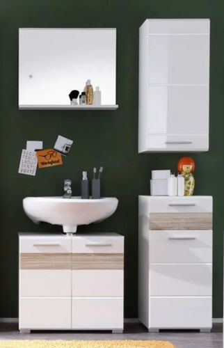 Rangement salle de bain 1 porte 1 tiroir blanc et chêne clair Ivano - Photo n°2; ?>