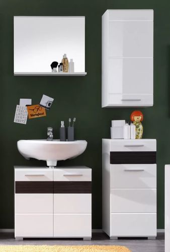 Rangement salle de bain 1 porte 1 tiroir blanc et chêne foncé Ivano - Photo n°2; ?>