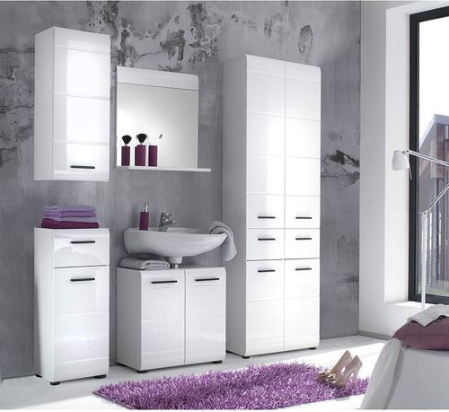 Rangement salle de bain 1 porte 1 tiroir en mélamié blanc brillant Kinzo - Photo n°3; ?>