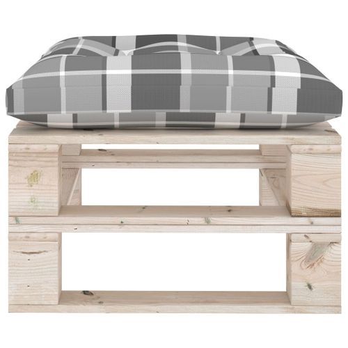 Repose-pied palette de jardin avec coussin à carreaux gris Pin - Photo n°3; ?>