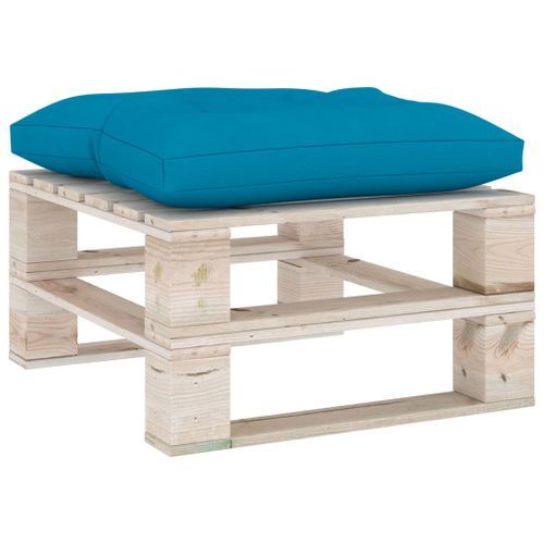 Repose-pied palette de jardin avec coussin bleu Bois de pin - Photo n°2; ?>