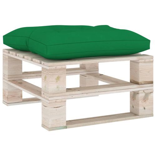 Repose-pied palette de jardin avec coussin vert Bois de pin - Photo n°2; ?>