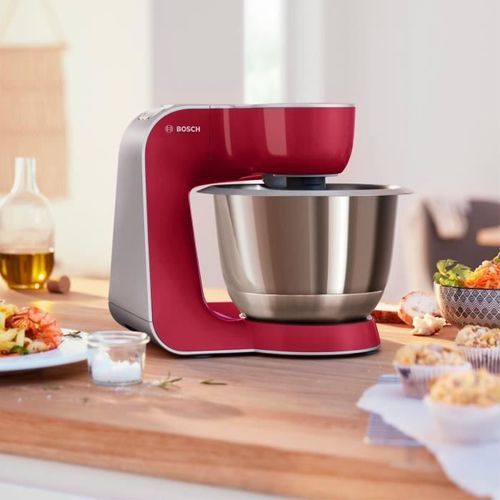 Robot de cuisine - BOSCH Kitchen machine MUM5 - Rouge foncé/silver - 1000W-7 vitesses+pulse - Bol mélangeur inox 3,9L - Photo n°2; ?>