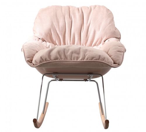 Rocking chair design tissu rose et bois clair Relaxo - Photo n°2; ?>