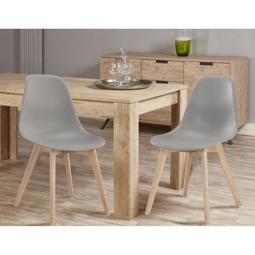Lot de 2 chaises de salle a manger gris - Pieds en bois hévéa massif - Scandinave - L 48 x P 55 cm - Photo n°3; ?>