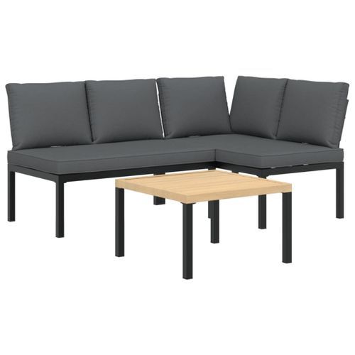 Salon de jardin 3 pcs avec coussins noir aluminium - Photo n°2; ?>