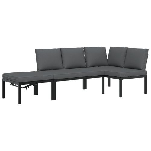 Salon de jardin 3 pcs avec coussins noir aluminium - Photo n°2; ?>