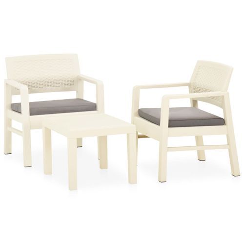 Salon de jardin 3 pcs avec coussins Plastique Blanc - Photo n°2; ?>