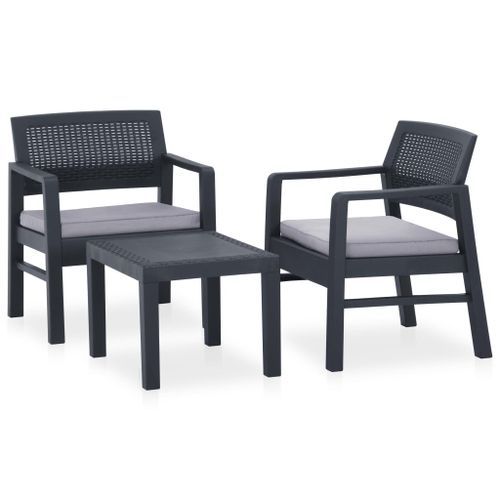 Salon de jardin 3 pcs avec coussins Plastique Gris - Photo n°2; ?>