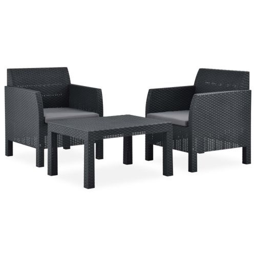 Salon de jardin 3 pcs avec coussins PP Anthracite 3 - Photo n°2; ?>