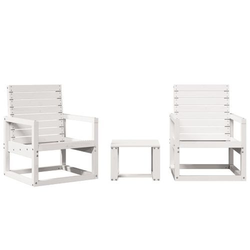 Salon de jardin 3 pcs blanc bois massif de pin - Photo n°2; ?>