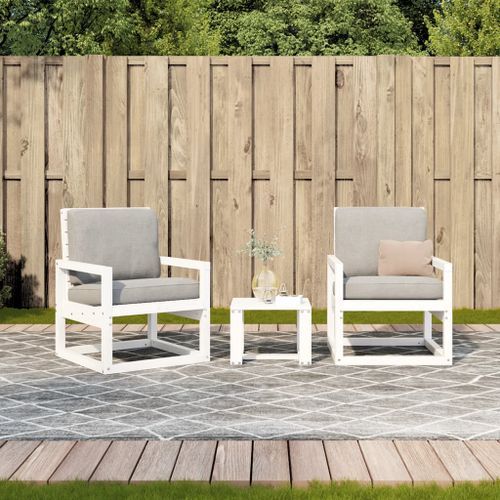 Salon de jardin 3 pcs blanc bois massif de pin - Photo n°3; ?>