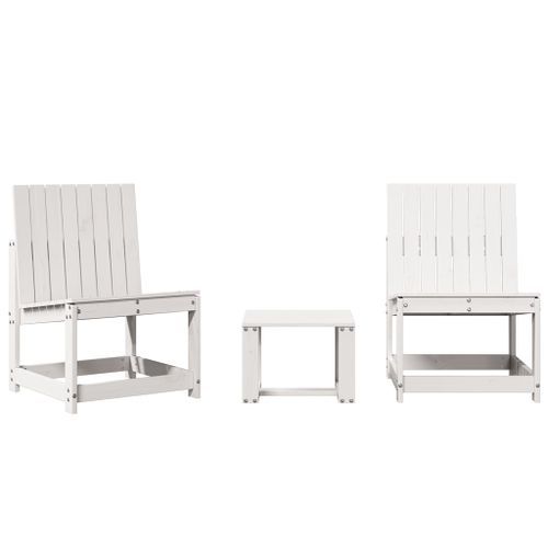 Salon de jardin 3 pcs blanc bois massif de pin - Photo n°2; ?>