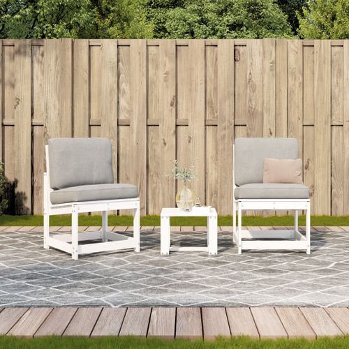 Salon de jardin 3 pcs blanc bois massif de pin - Photo n°3; ?>