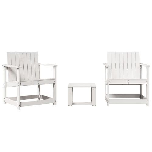 Salon de jardin 3 pcs blanc bois massif de pin - Photo n°2; ?>