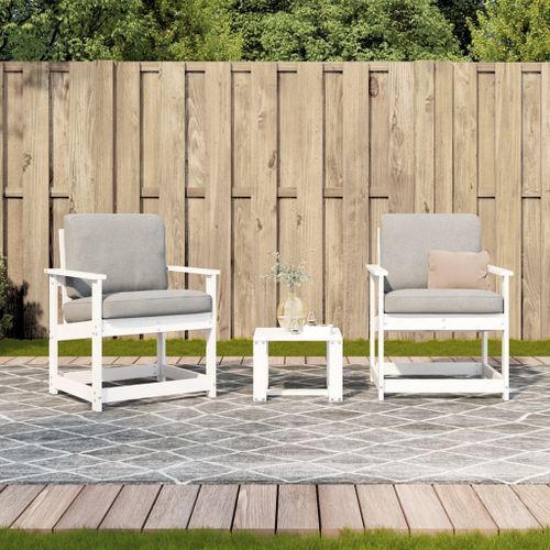 Salon de jardin 3 pcs blanc bois massif de pin - Photo n°3; ?>