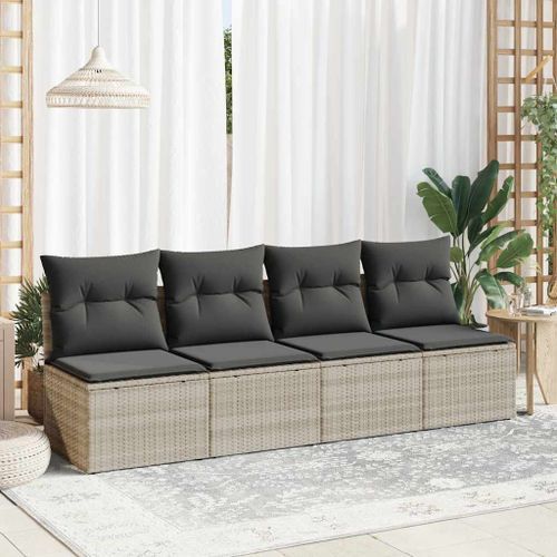 Salon de jardin 4 pcs avec coussins gris clair polyrotin acacia - Photo n°3; ?>