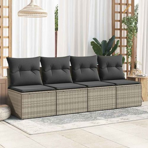 Salon de jardin 4 pcs avec coussins gris clair polyrotin acacia - Photo n°3; ?>