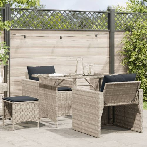 Salon de jardin 4 pcs avec coussins gris clair résine tressée - Photo n°2; ?>