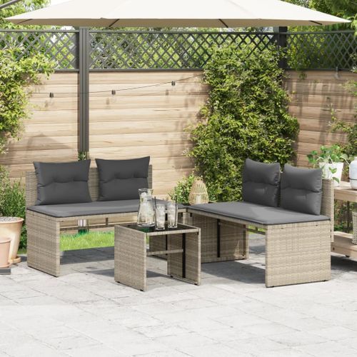 Salon de jardin 4 pcs avec coussins gris clair résine tressée - Photo n°3; ?>