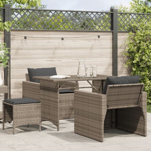 Salon de jardin 4 pcs avec coussins gris résine tressée - Photo n°2; ?>