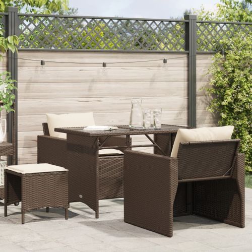 Salon de jardin 4 pcs avec coussins marron résine tressée - Photo n°2; ?>