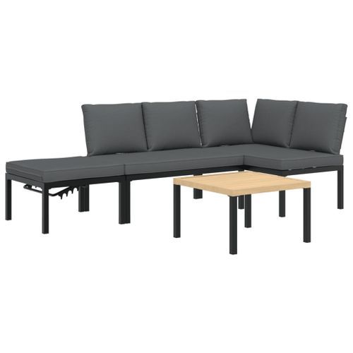 Salon de jardin 4 pcs avec coussins noir aluminium - Photo n°2; ?>