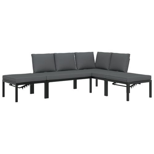 Salon de jardin 4 pcs avec coussins noir aluminium - Photo n°2; ?>