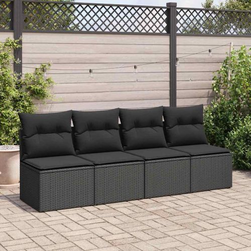 Salon de jardin 4 pcs avec coussins noir résine tressée acacia - Photo n°3; ?>