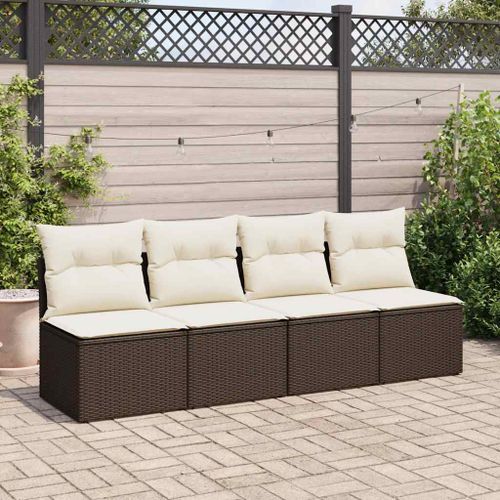 Salon de jardin 4pcs avec coussins marron résine tressée acacia - Photo n°3; ?>