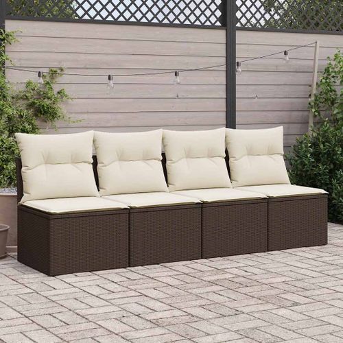 Salon de jardin 4pcs avec coussins marron résine tressée acacia - Photo n°3; ?>