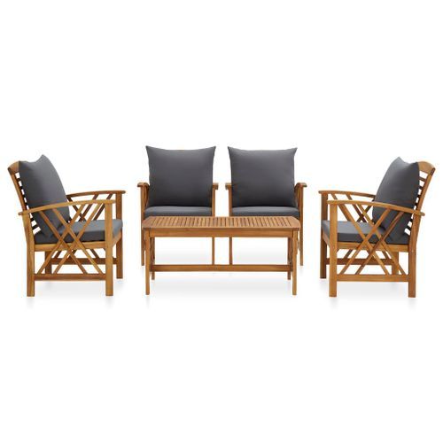 Salon de jardin 5 pcs avec coussins Bois d'acacia solide 6 - Photo n°2; ?>