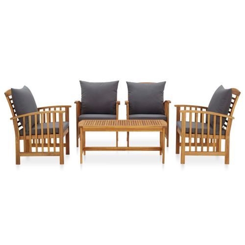 Salon de jardin 5 pcs avec coussins Bois d'acacia solide 9 - Photo n°2; ?>