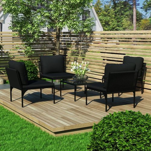 Salon de jardin 5 pcs avec coussins Noir PVC - Photo n°2; ?>