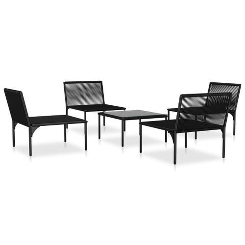 Salon de jardin 5 pcs avec coussins Noir PVC - Photo n°3; ?>