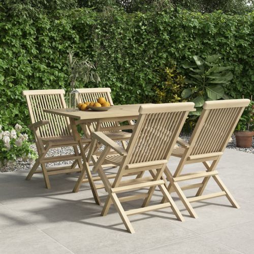 Salon de jardin 5 pcs gris bois de teck massif - Photo n°2; ?>