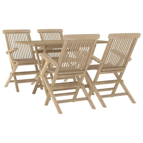 Salon de jardin 5 pcs gris bois de teck massif - Photo n°3; ?>