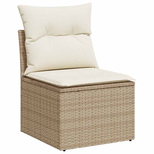 Salon de jardin 6 pcs avec coussins beige résine tressée acacia - Photo n°3; ?>