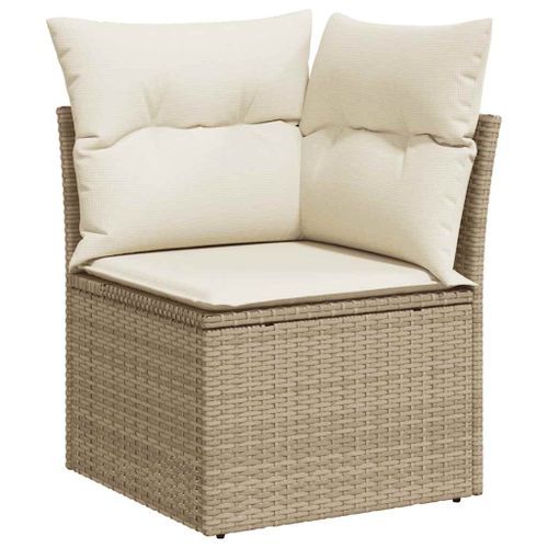 Salon de jardin 6 pcs avec coussins beige résine tressée acacia - Photo n°3; ?>