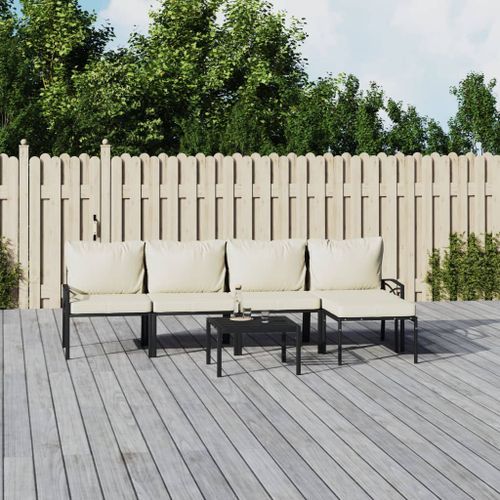 Salon de jardin 6 pcs avec coussins sable acier - Photo n°2; ?>