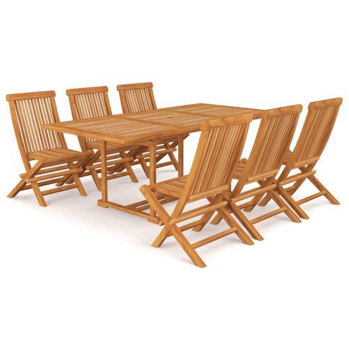 Salon de jardin 7 pcs Bois de teck massif - Photo n°2; ?>