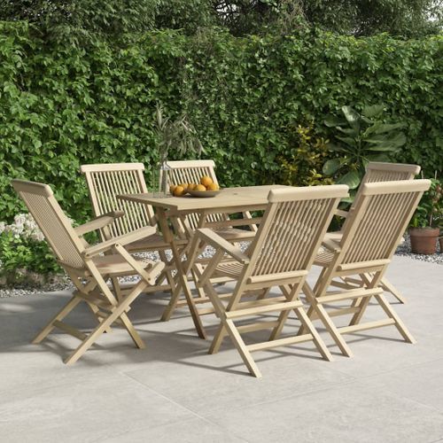 Salon de jardin 7 pcs gris bois de teck solide - Photo n°2; ?>