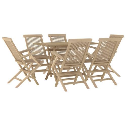 Salon de jardin 7 pcs gris bois de teck solide - Photo n°3; ?>