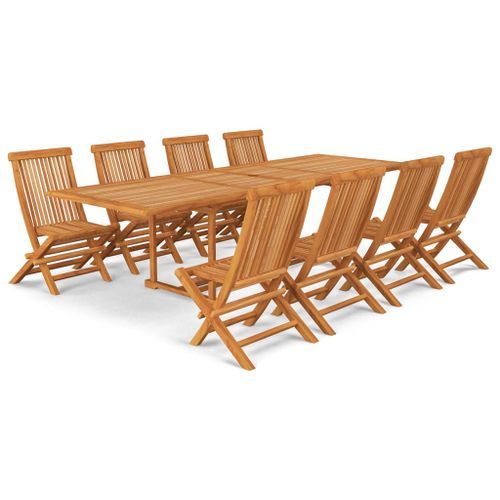 Salon de jardin 9 pcs Bois de teck massif - Photo n°2; ?>