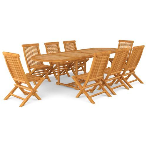 Salon de jardin 9 pcs Bois de teck massif - Photo n°2; ?>