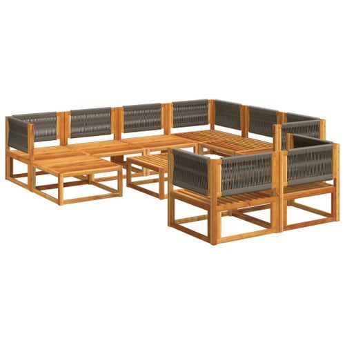 Salon de jardin avec coussins 10 pcs bois d'acacia solide - Photo n°3; ?>