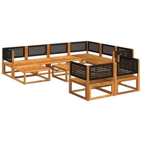 Salon de jardin avec coussins 10 pcs bois d'acacia solide - Photo n°3; ?>