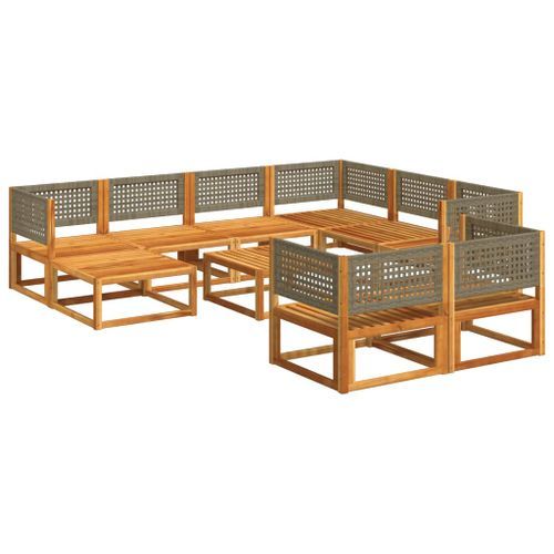 Salon de jardin avec coussins 10 pcs bois d'acacia solide - Photo n°3; ?>